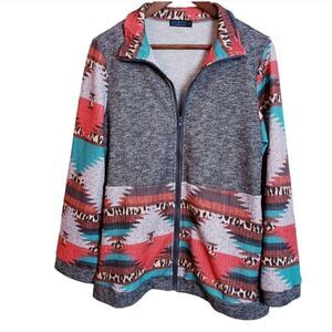 Fashion Express Tribal Western Full- Zip Long Sleeve Multicolored Jacket Sz M